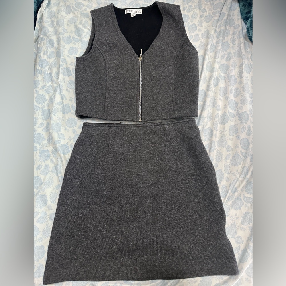 Karen Kane Gray/Black Vest and Matching Skirt